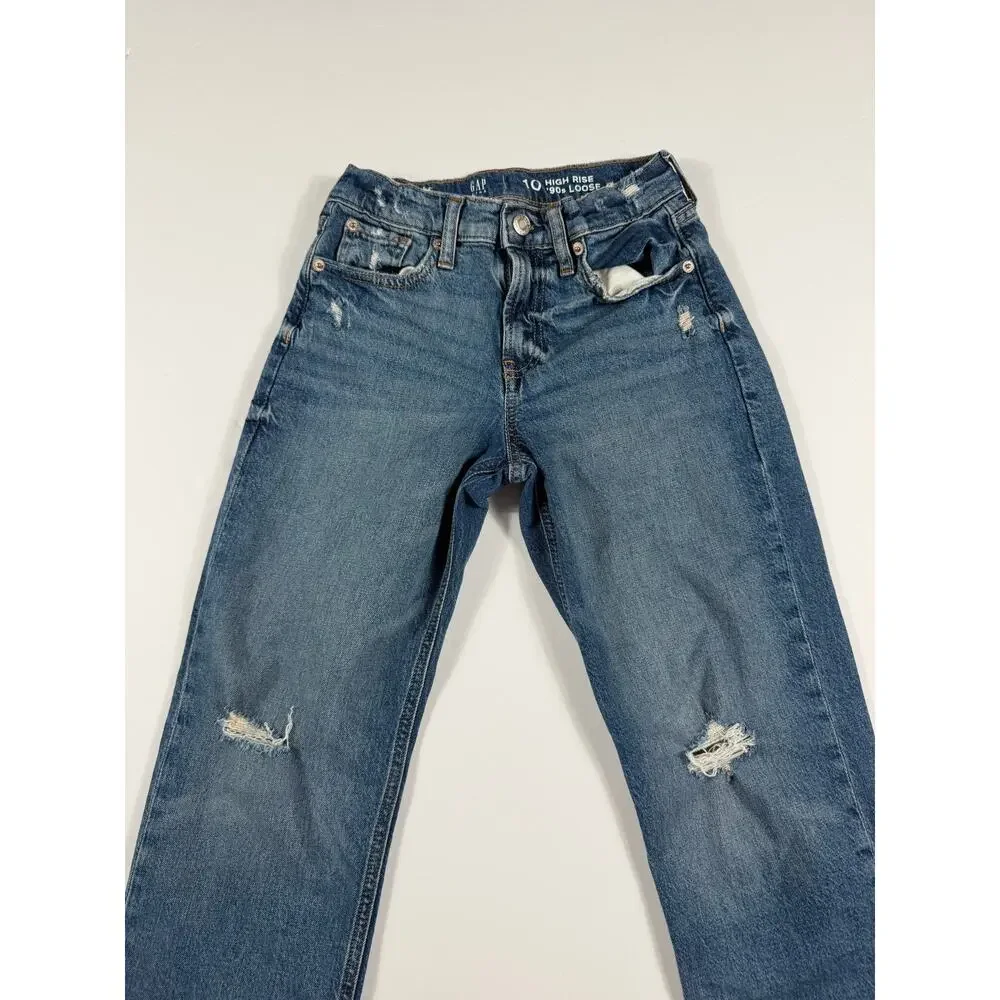 Gap Kids High Rise ’90s Loose Distressed Jeans Size 10 girls